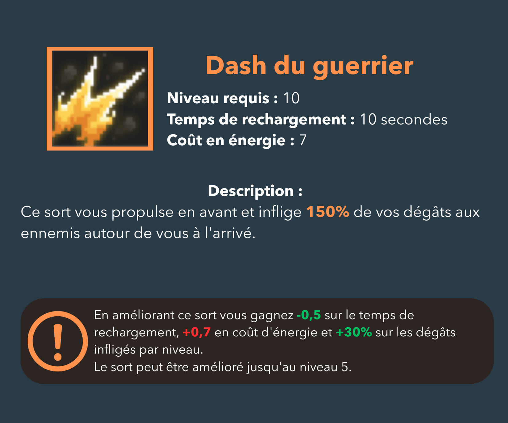 Dash du guerrier, sort niveau 10, guerrier