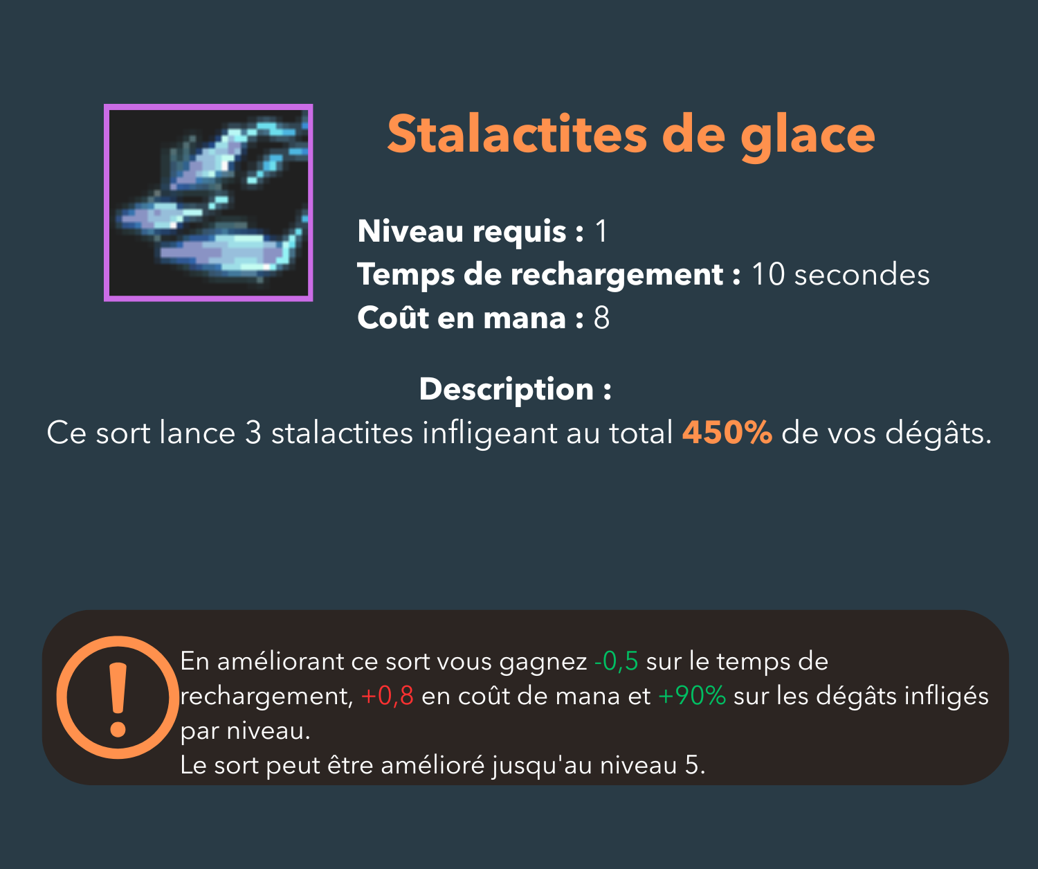 Stalactite de glace, sort niveau 1, mage