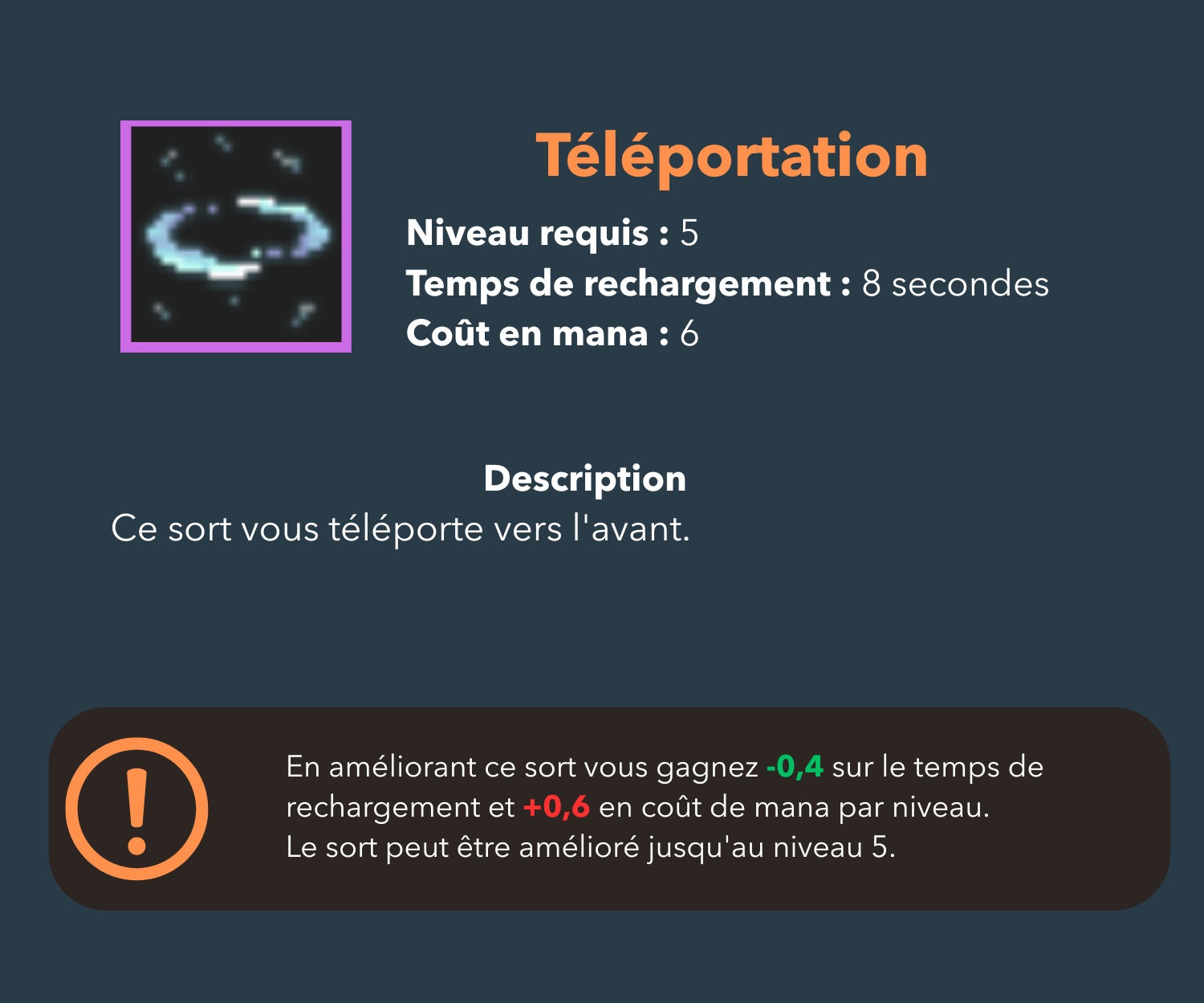 Téléportation, sort niveau 5, mage, mobilité